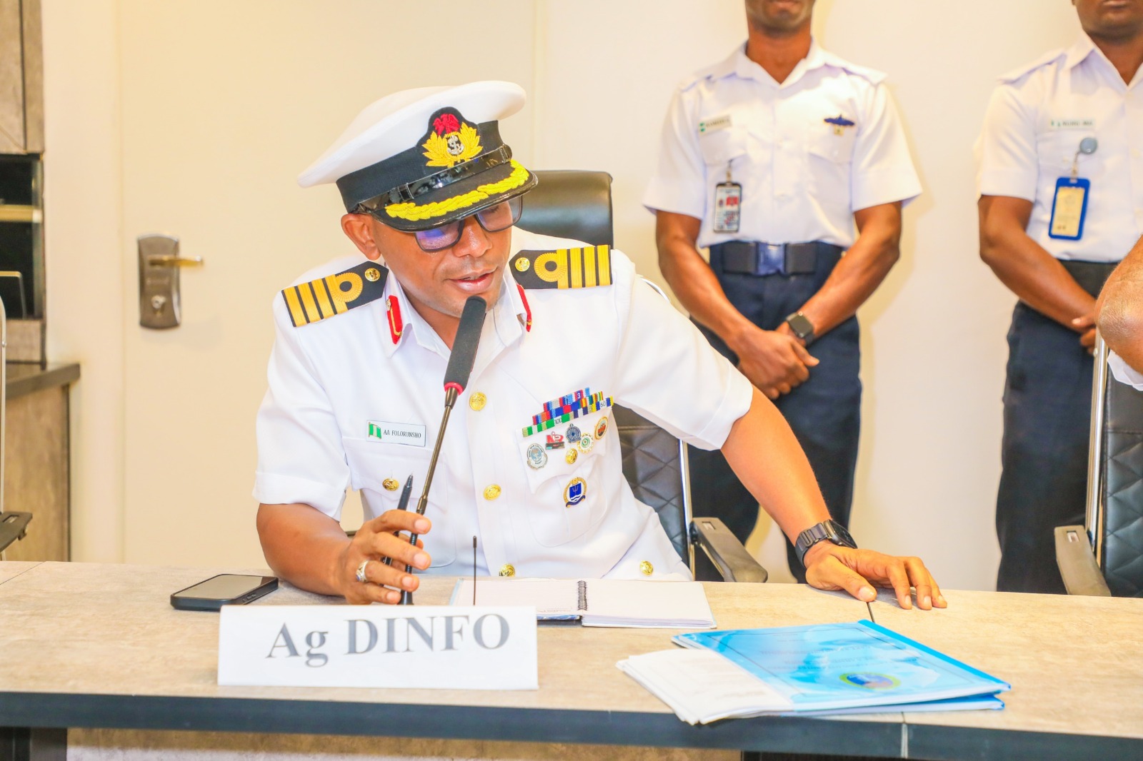 Navy Appoints Folorunsho as Director of Naval Information
‎
‎
‎
‎
‎
‎The Nigerian Navy has appointed Captain Abiodun Abidemi Folorunsho as the new Director of Naval Information and spokesperson for the Service.
‎
‎This was disclosed in a statement signed by the Chief of Policy and Plans, Rear Admiral AO Olodude, in January 2026.
‎
‎According to the statement, the appointment was approved by the Chief of the Naval Staff, Vice Admiral Idi Abbas.
‎
‎“Captain Abiodun Abidemi Folorunsho took over from Commodore Aiwuyor Adams-Aliu on January 27, 2026,” Olodude said.
‎
‎He added that Adams-Aliu had been redeployed as Commander of NNS BEECROFT.
‎
‎The statement noted that Folorunsho holds multiple degrees in engineering, defence and security studies.
‎
‎It highlighted his training in Nigeria, Pakistan, Sweden and the United States.
‎
‎Olodude said the new spokesperson had served in several operational and strategic roles.
‎
‎“He has extensive experience in public relations and information management,” he stated.
‎
‎He expressed confidence that the appointment would enhance the Navy’s communication strategy.
‎
‎