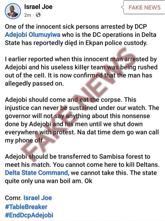 Delta Lauds DCP Adejobi For Crackdown On Kidnappers, Drug Ring, Cultists In Delta