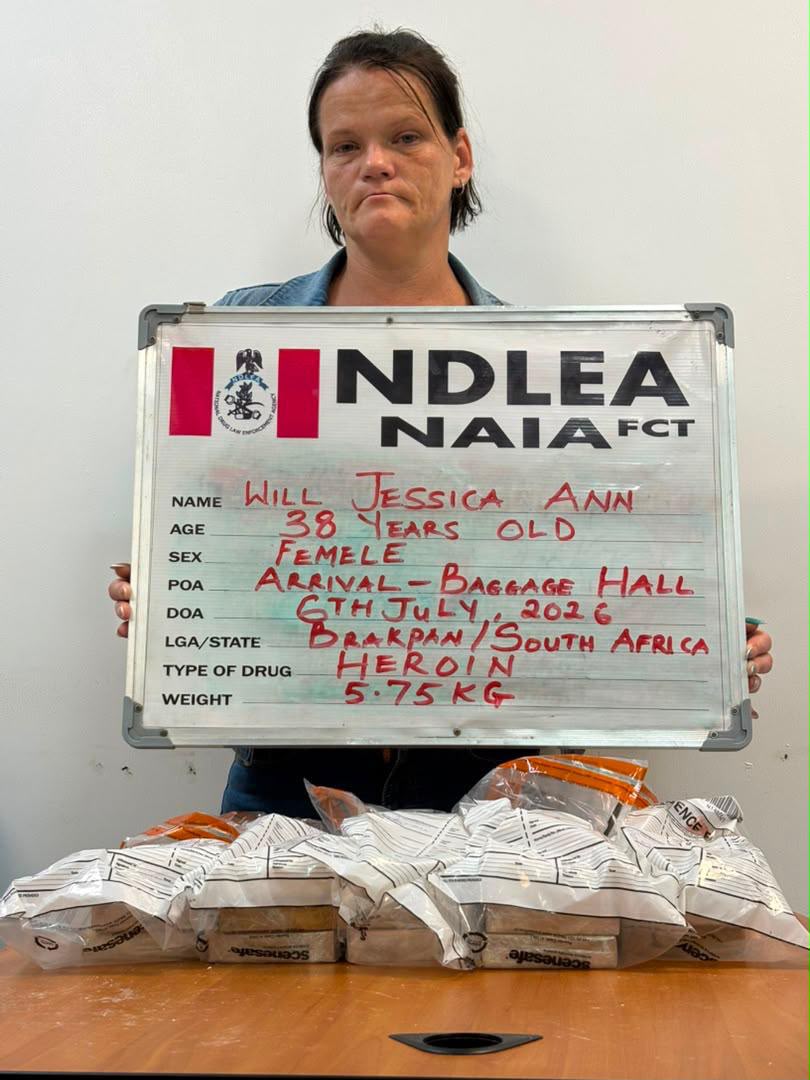 South African woman arrested with heroin hidden in luggage, used son as cover — NDLEA
