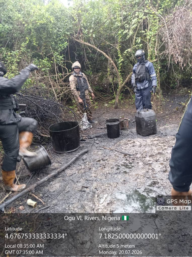 Navy Foils Illegal Refinery Expansion, Recovers 104,000 Litres of Suspected Stolen Crude in Rivers

